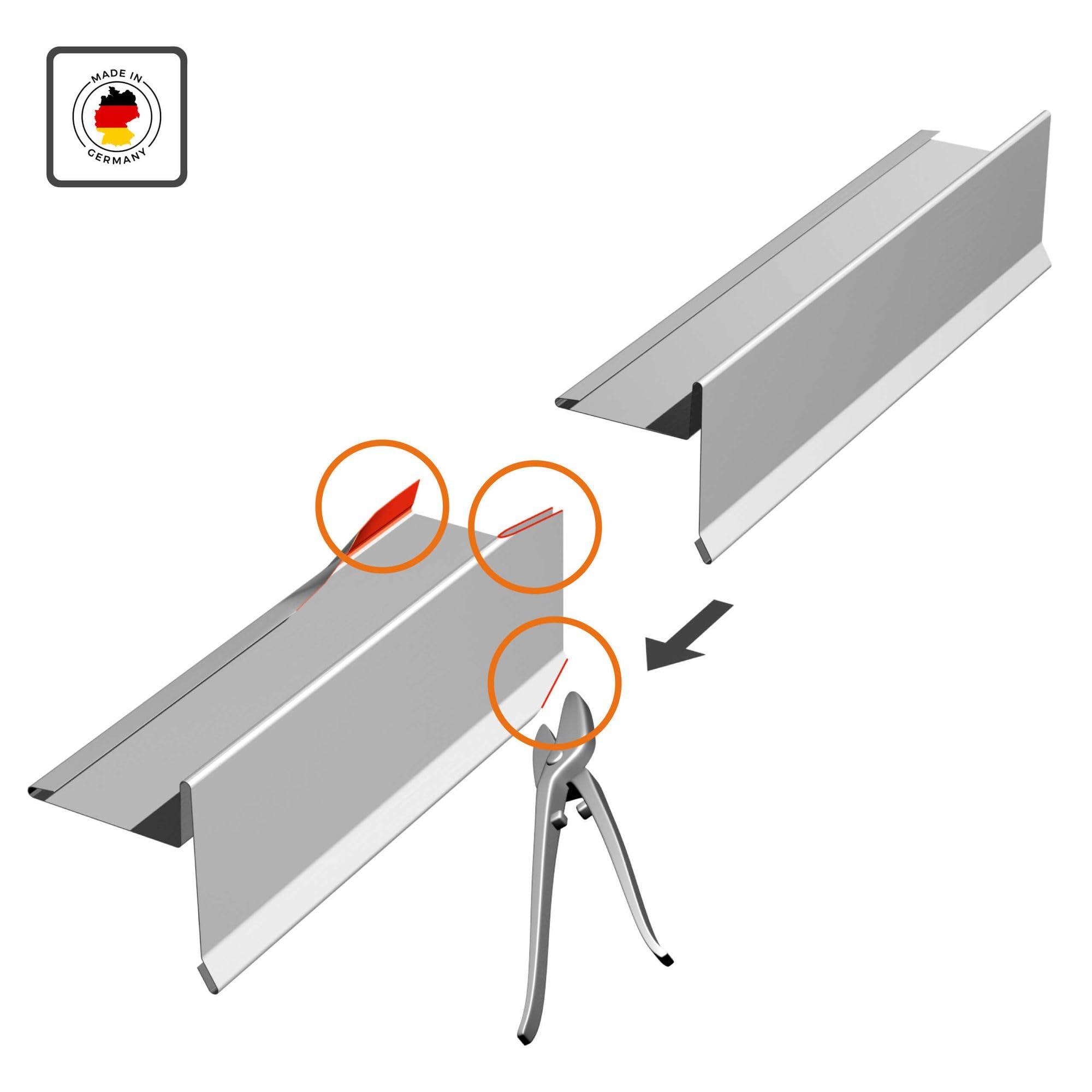 INEFA Tapajuntas de borde de aluminio con pliegue de agua 200cm, Tapajuntas de borde de plata para un drenaje óptimo del tejado, accesorios para canalones, tapajuntas de aluminio