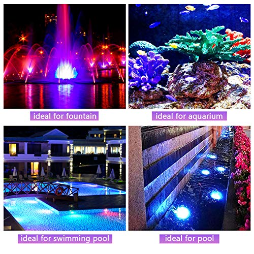 Pond Lights Underwater Waterproof Submersible Led Lights Color Changing Landscape Light Dimmable Spotlight 36 LED Lighting for Pond Aquarium Garden Pool Fountain Pond with Remote Control ( Set of 4)