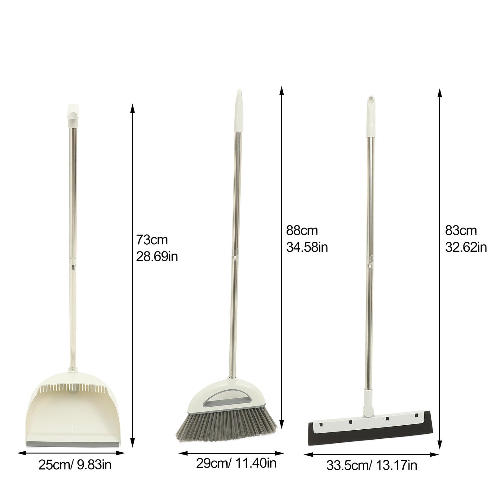 Juego de Recogedor y Escoba Doméstica Gris de 3 Piezas Mango Ergonómico Escoba Antipelusa para Limpieza de Suelos y Recogedor para Hogar Herramienta Práctica para