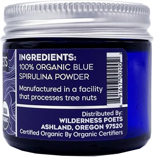 Miniatura 3 de Wilderness Poets, Espirulina azul orgánica  100% ficocianina (0.5 oz. tarro de vidrio azul)  azul naturalmente brillante  sin maltodextrina,