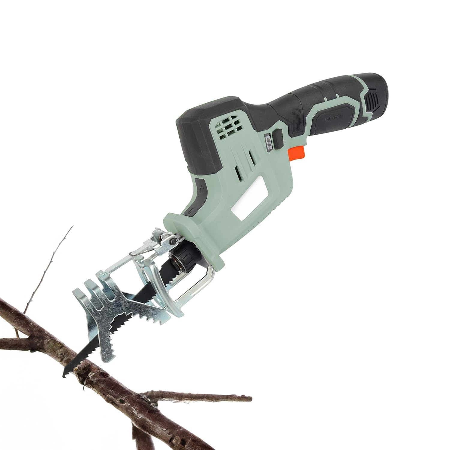 Avilia Sierra alternativa a batería para poda – Sierra cortadora inalámbrica, con zapato inclinable 45°, 1300 mAh, corte madera y yeso 90 mm, metal 3 mm, 3 cuchillas incluidas, 12 V