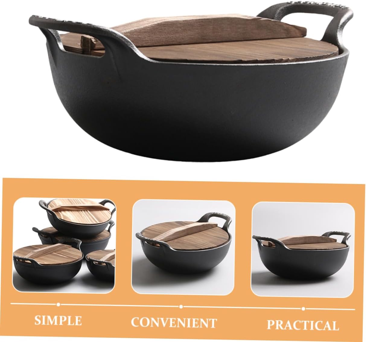 POPETPOP Cast Iron Skillet Saucepan Ramsay Cookware Alternative Easy Clean Non-stick Pot Camping Soup Pot