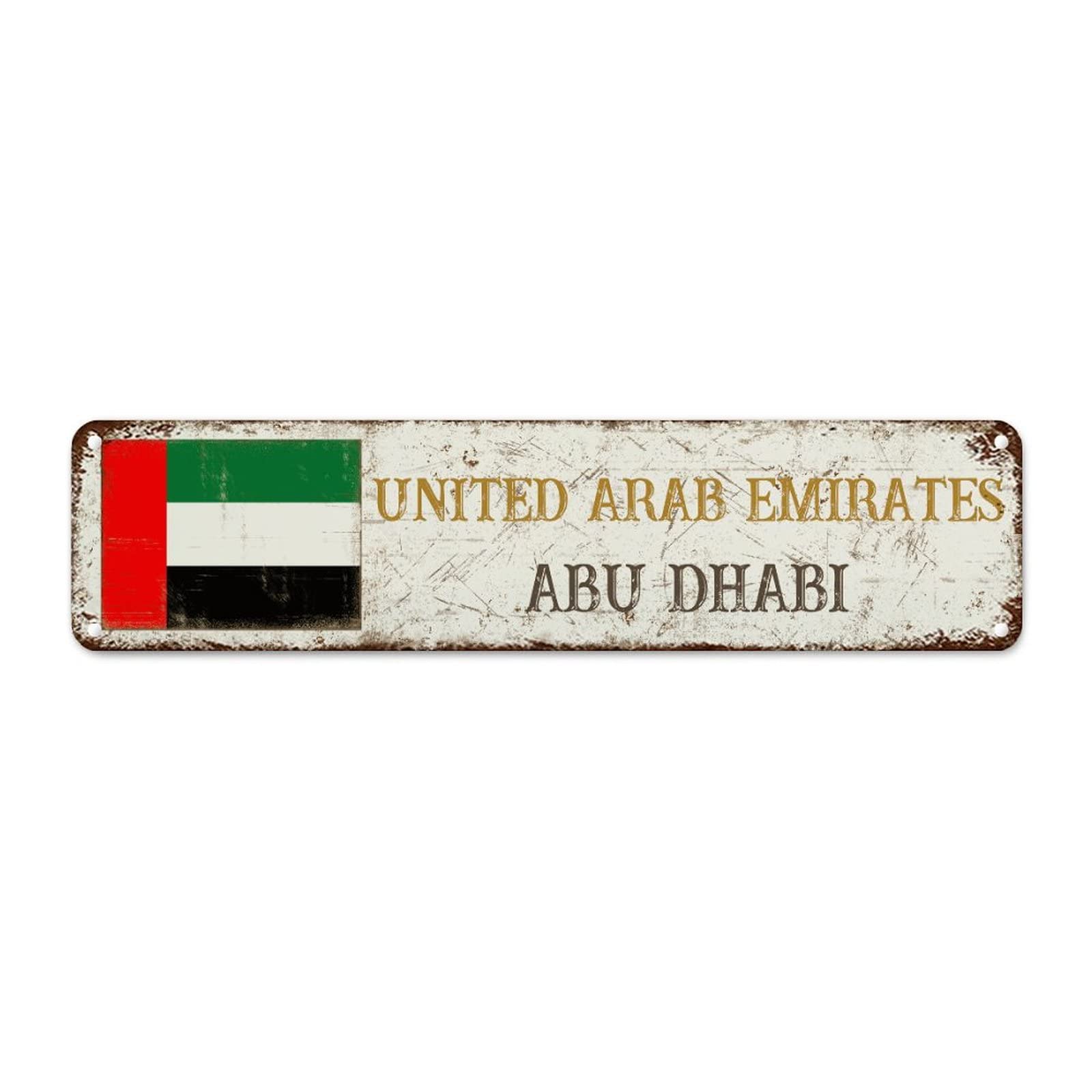 WoGuangis Dhabi Retro Vintage Art Wall Plaque United Arab Emirates Metal Art Sign City Souvenir Travel Lover Gift Metal Tin Sign National Flag Sign for Front Porch Laundry Room 12X3In