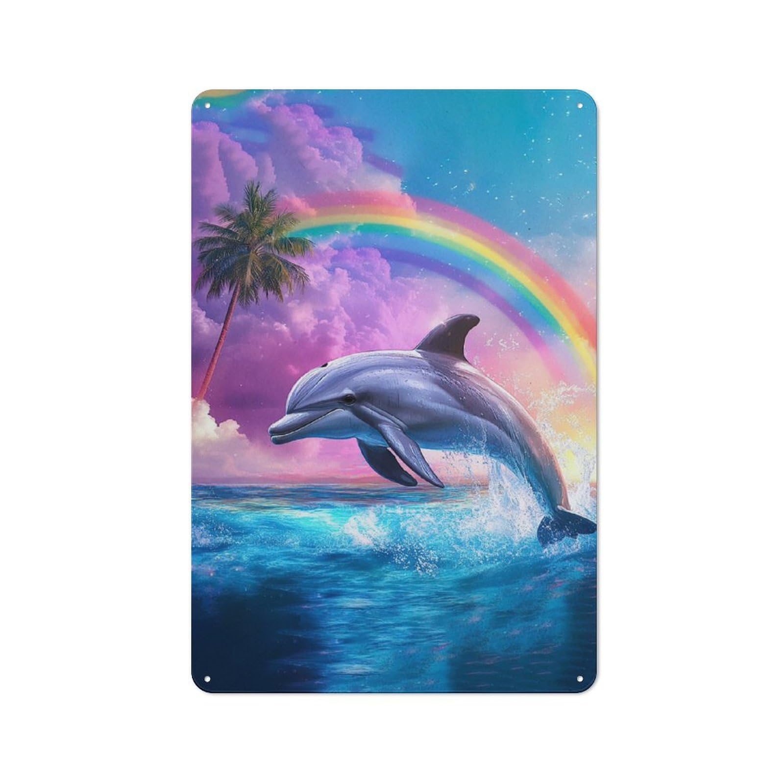 Junmoney Dolphin Jumping Rainbow Vintage Metal Plaque 30X20cm For Dining Room Or Kitchen, For Dining Room Decor Fans
