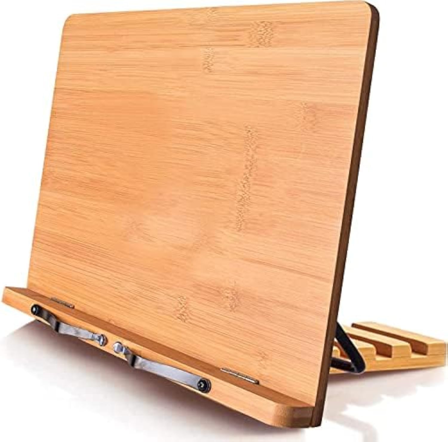 Bamboo Book Stand, Adjustable Book Holder Tray and Page Paper Clips-Cookbook Reading Desk Portable Sturdy Lightweight Bookstand-Textbooks Books (39 * 28cm)
