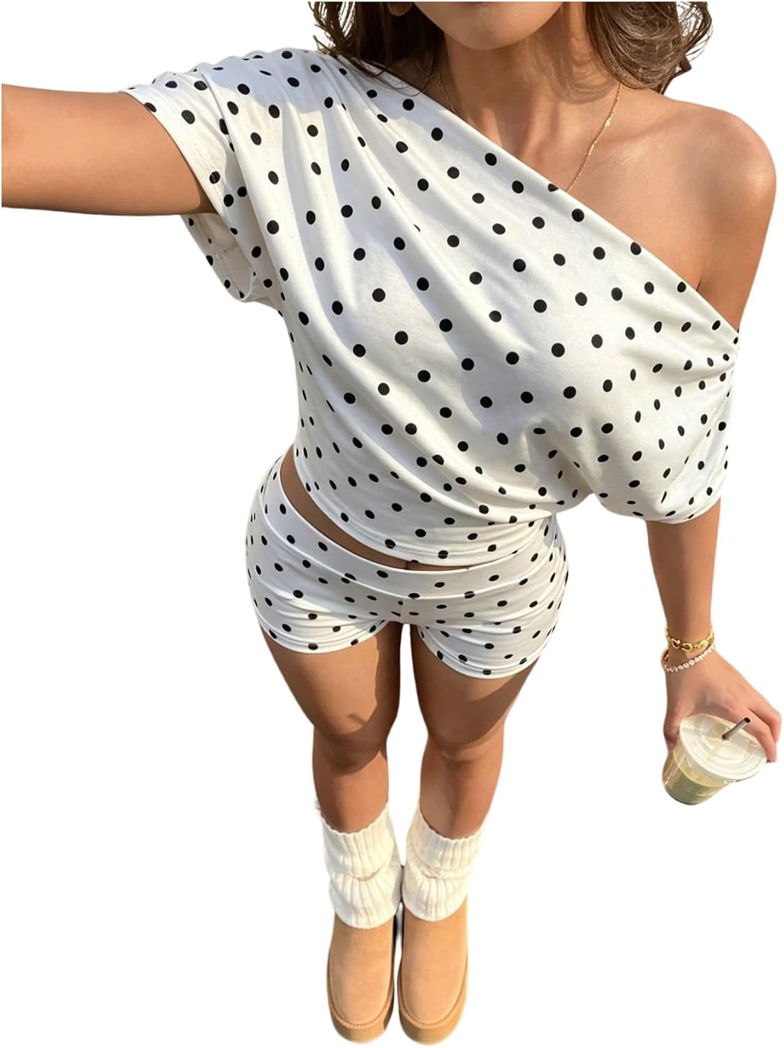 Verdusa Women's 2 Piece Matching Sets Striped Off Shoulder Crop Tops and Mini Shorts Summer Sets