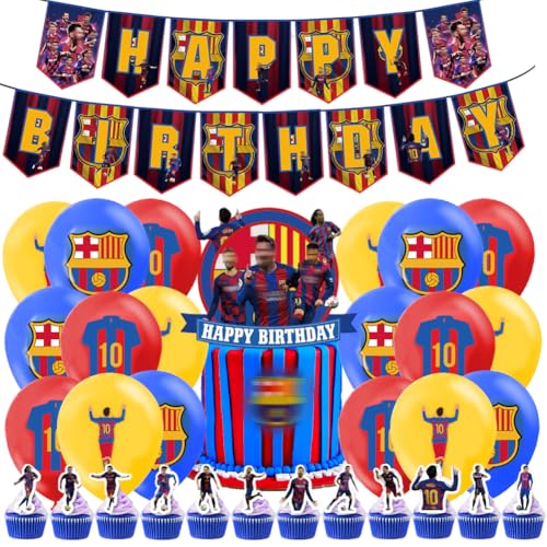 Barrce - lona aniversário decoração, 32 peças futebol festa de aniversário para crianças - banners, balões, decoração de bolos, Cupcake Toppers para fãs de futebol