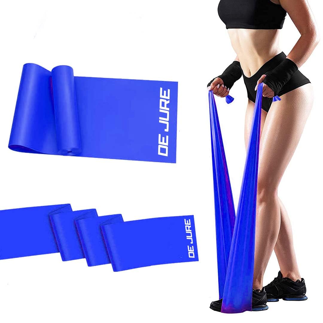 De Jure Fitness 5-Inch Natural Rubber Resistance Band for Exercise, Yoga, Pilates, Physical Therapy, Home Workout – Thera Loop Tech Band for Stretching, Strength Training & Rehab – 1.5m - Blue