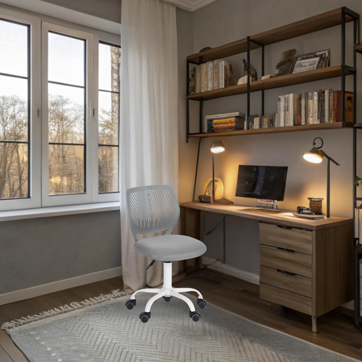 FurnitureR Teenage, Height Adjustable Armless Task, Colourful Study for Home and, Computer, Ergonomic & Swivel Office Chair, 40.5 x 44 x 87 cm, Grey, Metal, 44 x 40 x 87 cm