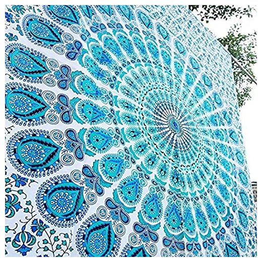 Tapiz de pared para colgar con diseño de mandala estilo hippie para el dormitorio, marca Aakriti Gallery (213,3 cm x 139,7 cm), 100% algodón, azul, 85x55 inches