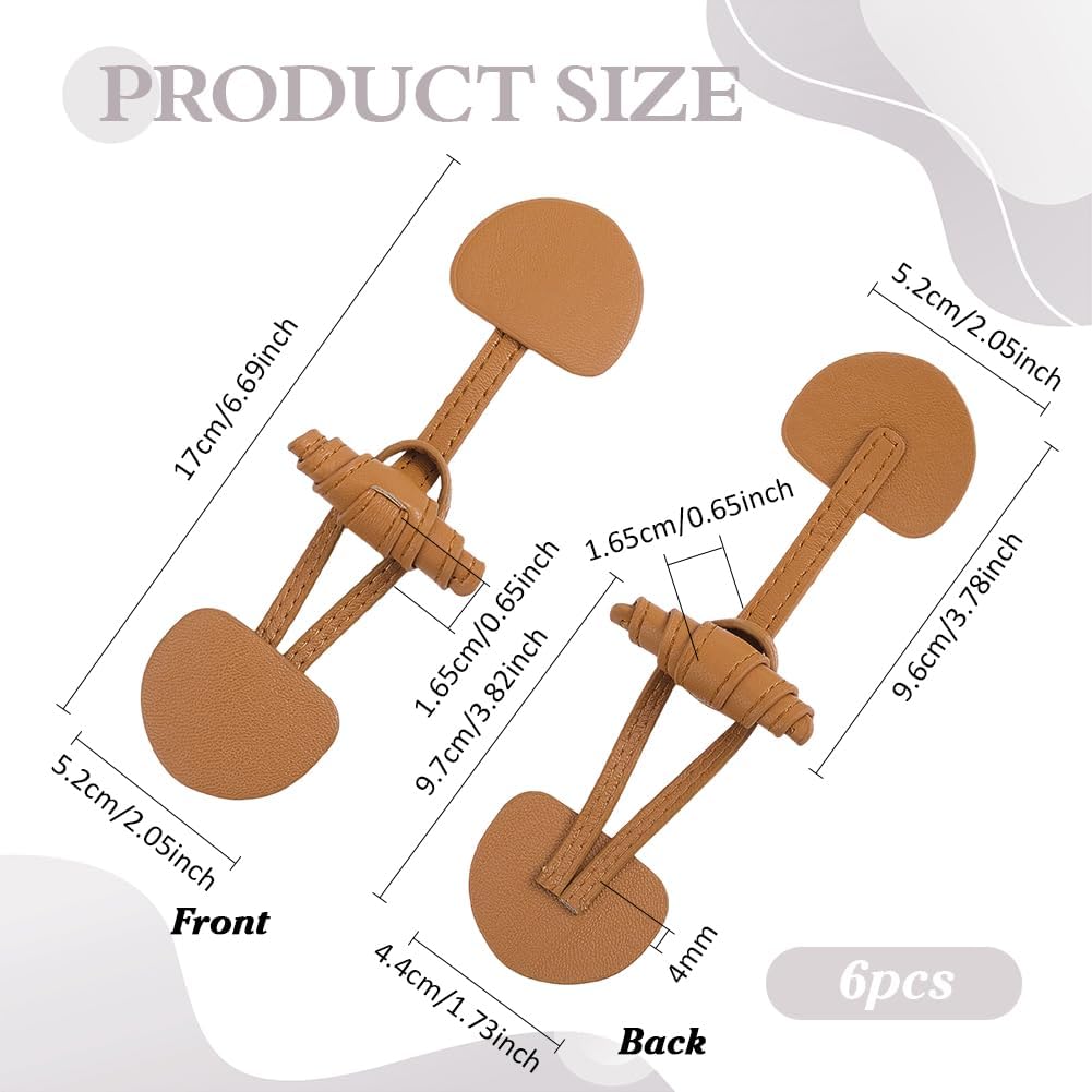 PH PandaHall 6pcs Leather Toggles Closure Sew-On Toggles Buttons Brown Clothing Toggle Buckles Vintage Sewing Accessories Coat Buttons for Jacket Windbreaker Cardigan Sweater Waistband DIY Craft