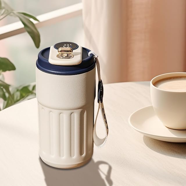 Termo do kawy z inteligentnym wyświetlaczem temperatury LED, przenośny kubek do kawy izolacyjnej 450 ml, kubek do kawy podróżnej ze stali nierdzewnej, odporny na wycieki, zimno/ciepło, bez BPA kubek