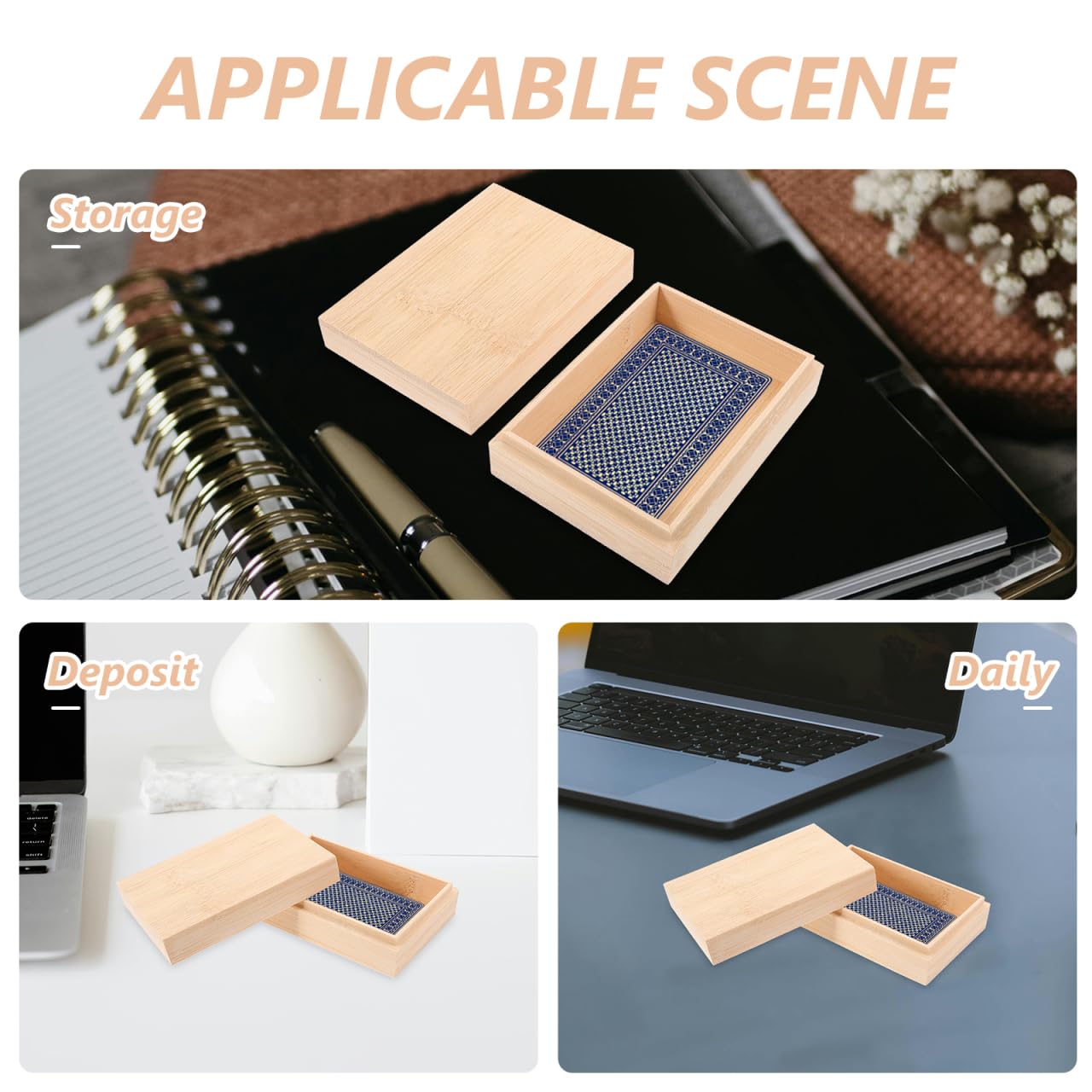 TOPBATHY Scatola Per Carte Da Gioco in Legno Contenitore Per Carte Da Gioco Copertura Scatola Rettangolare