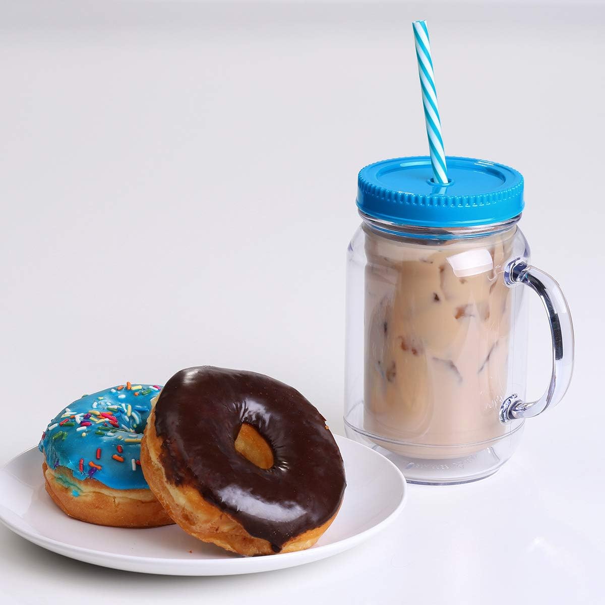 🔥 Cupture Double Wall Insulated Plastic Mason Jar Tumbler Mug with Striped Straws - 20 oz, 3 Pack