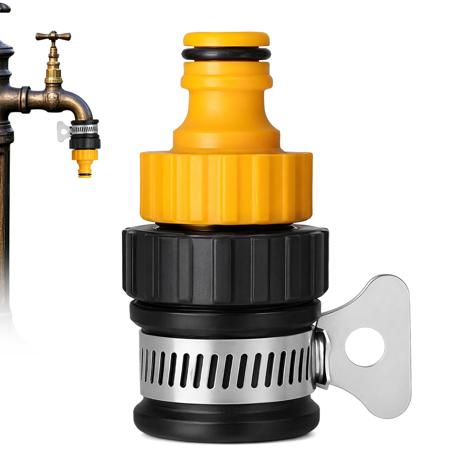 KIPTVO Universal Hose Tap Connector, Mixer Tap Hose Connector with Stainless Steel Clamp, Hose Attachment for Kitchen Tap, Leakproof Tap Hose Adapter for Garden Kitchen Laundry Outdoor Use