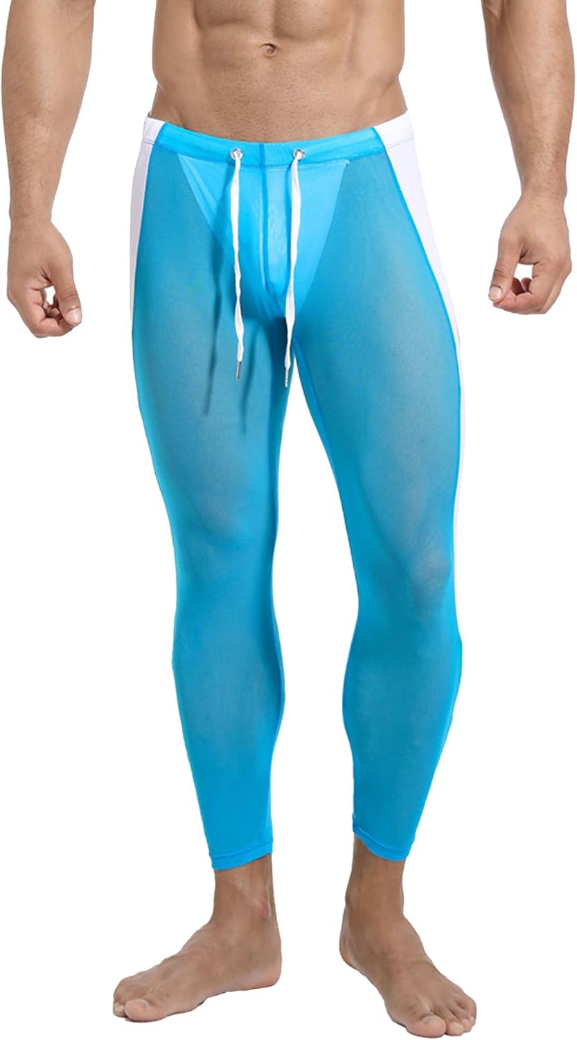 Alvivi Men's Sheer Mesh See Through Compression Pants Thermal Underwear Tights Workout Running Yoga Leggings