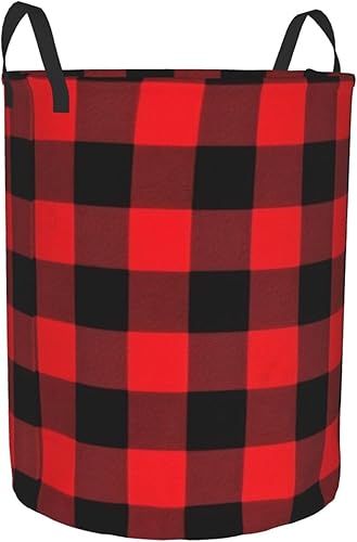 Miniatura 2 de Cesta circular con estampado de cuadros de búfalo impermeable, cesta organizadora de lavandería, con asas, para ropa, juguetes, tamaño mediano