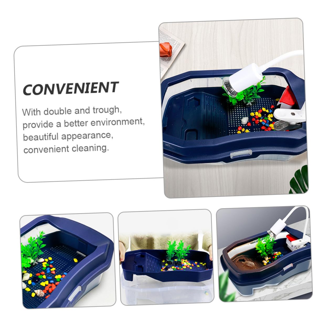 DOITOOL Tanque para Tortugas con Terraza Solar Resistente y Doble Uso Acuático y Terrestre Caja de Cría para Reptiles Suministro para Tortugas Color Azul