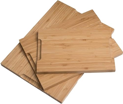 Miniatura 8 de Chef's Vision Juego de tablas de cortar de bambú, tablas de cortar de madera orgánica de 3 piezas para cocina, tabla de cortar de bambú duradera, no