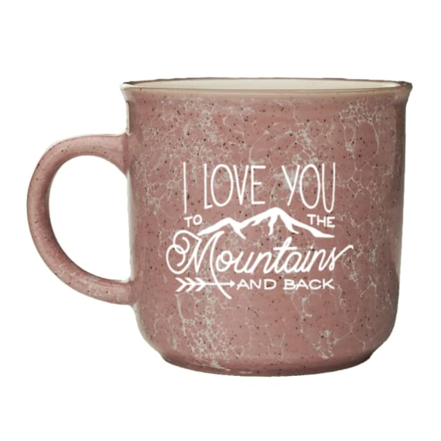 CafeQuality Stoneware Adventure Mug (Pink Speckle, I Love You To The Mountains And Back)
