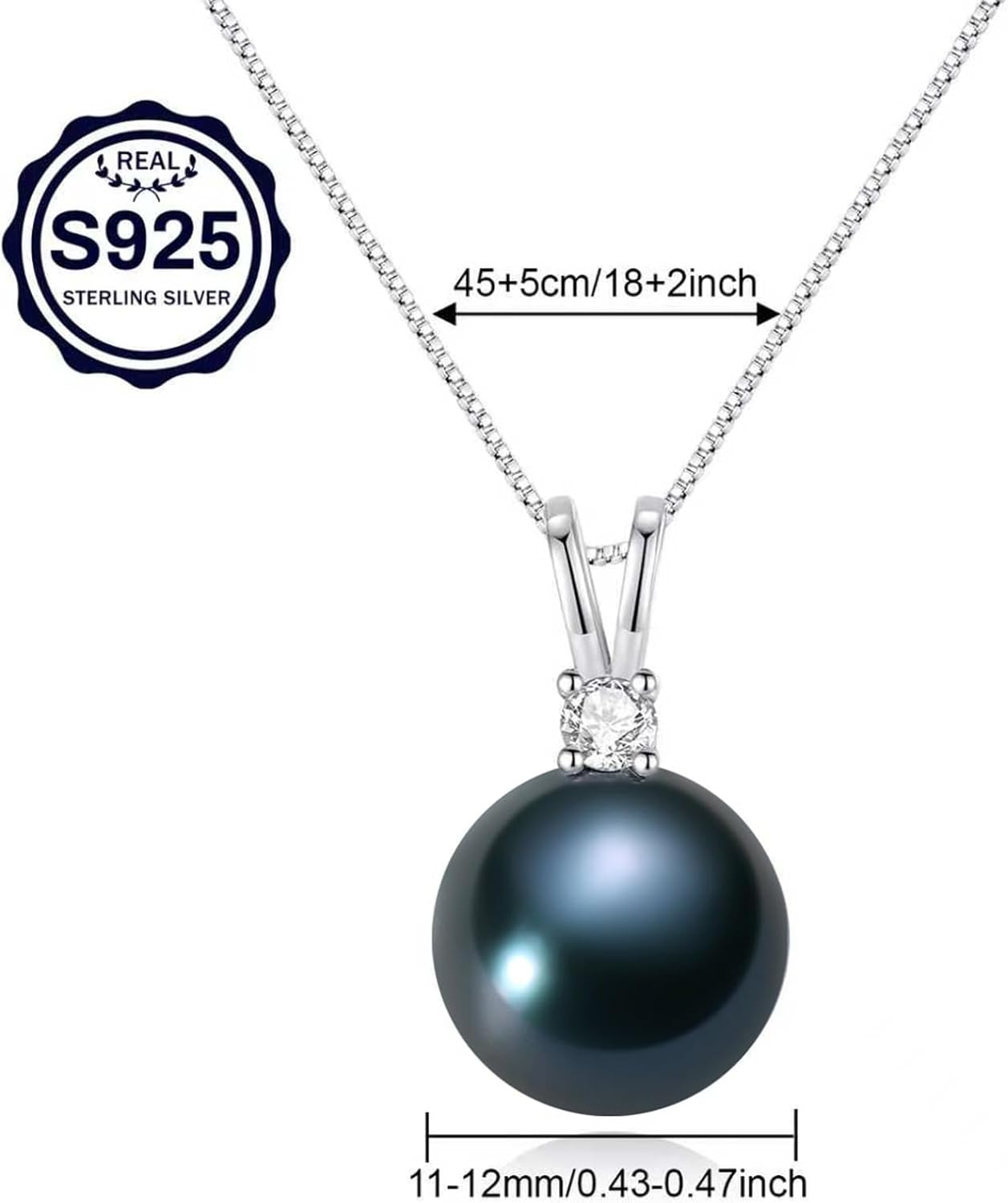 Cultured 11-12MM Round Pink Purple Blue Grey Golden Tahitian Black Pearl Necklace for Women, S925 Sterling Silver 18K Gold Plated, Single Pearl Pendant Necklace - Image 5