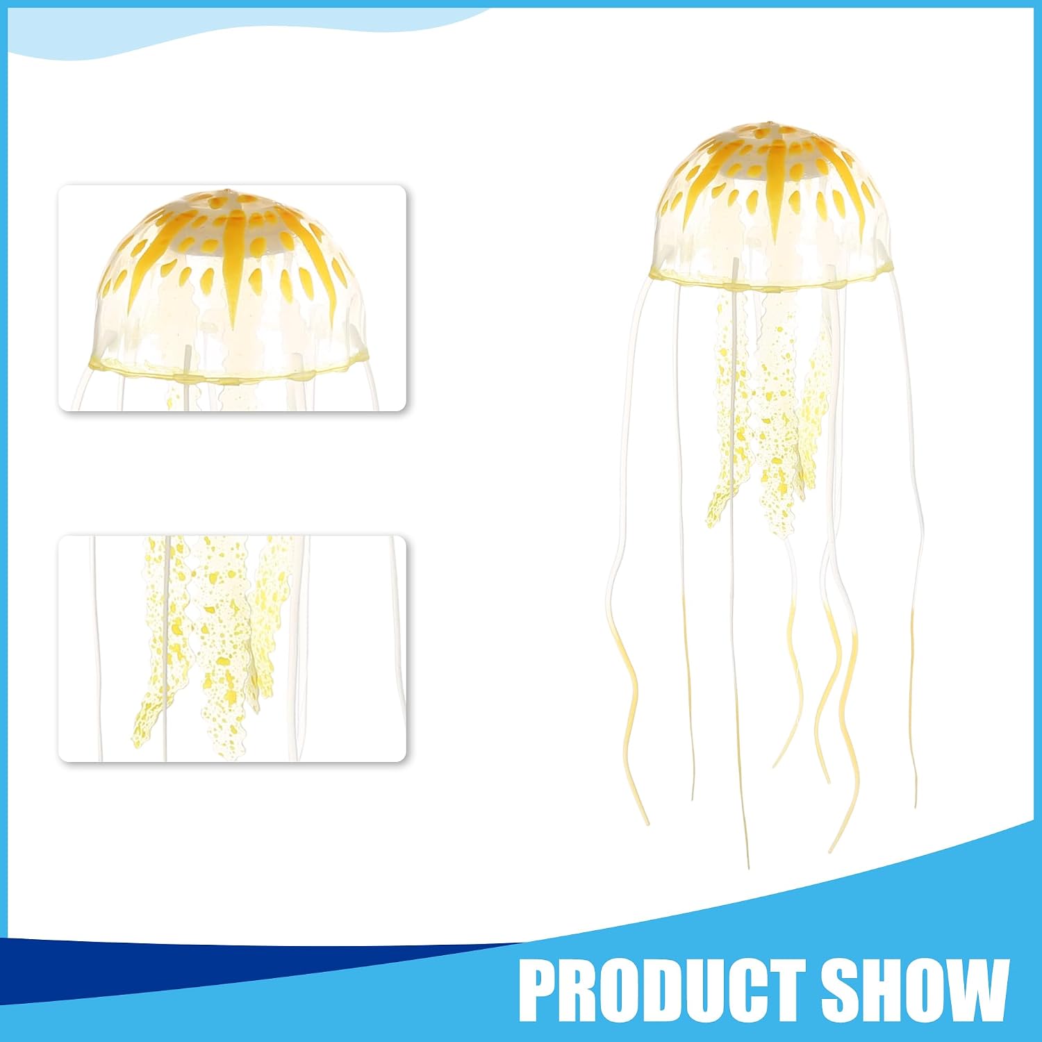 Silicone Fluorescent Jellyfish Glow Ornaments, Fish Tank Jellyfish Aquarium Decor with Suction Cup 2.3"x5.9" (Orange)