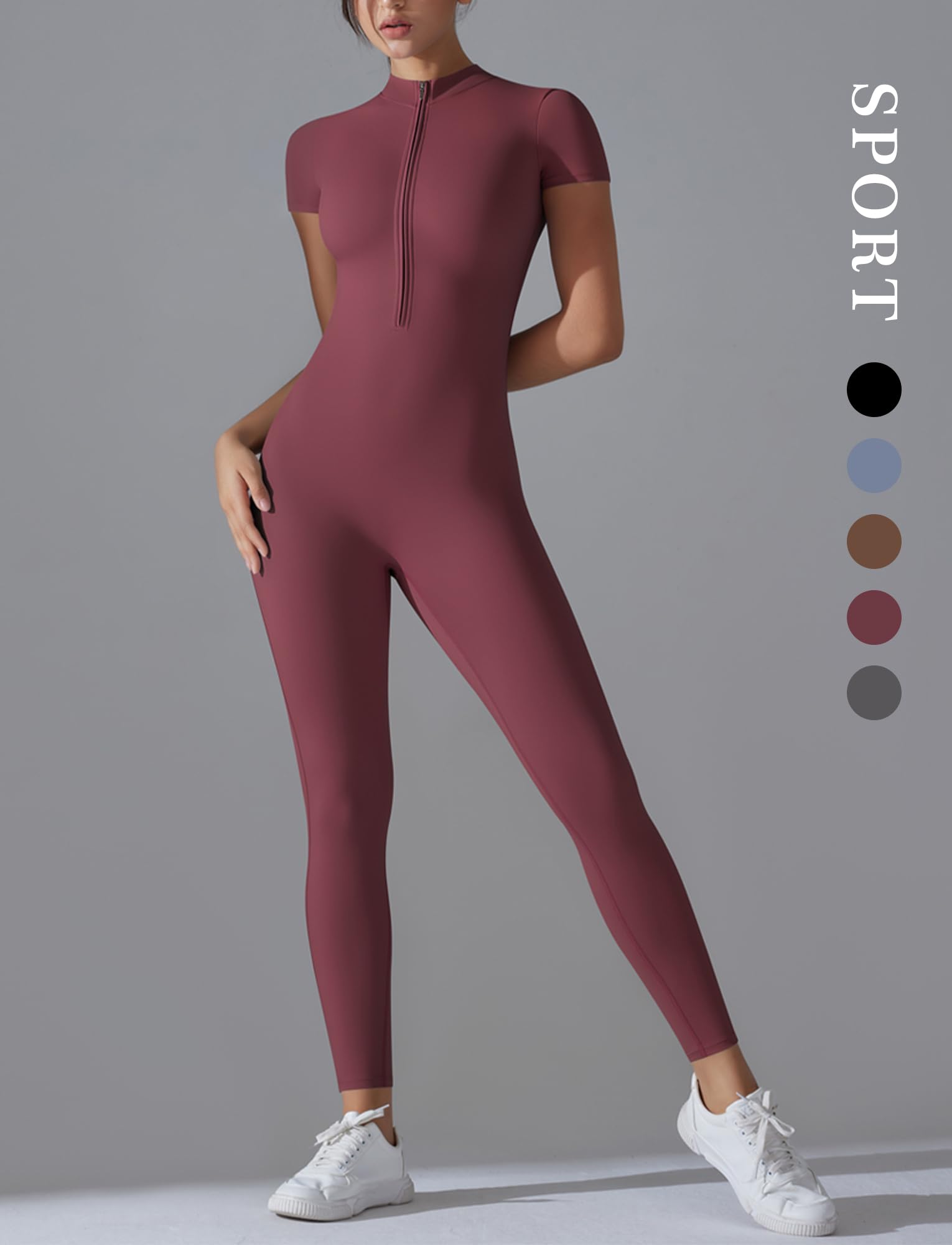 SEAUR Combinaison de Sport Yoga Sexy Manches Courtes Femme Jumpsuit de Sport Fitness Dame Body de Yoga Skinny Une Pièce L