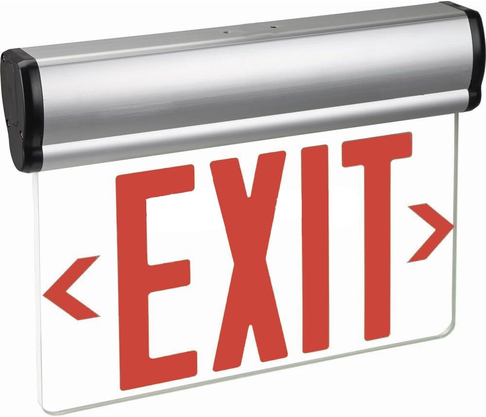Kaito LED Lights Edge Light (Edge-Lit) Exit Sign, Rotary Surface Mounting - Red Lettering, See Through - UL Listed, Battery Backup