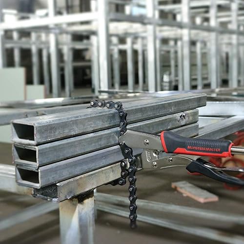 Miniatura 5 de Monster & Master Abrazadera de cadena de bloqueo de 10 pulgadas con cadena de 18 pulgadas, llave de tornillo de cadena, acero CRV, juego de 2 piezas