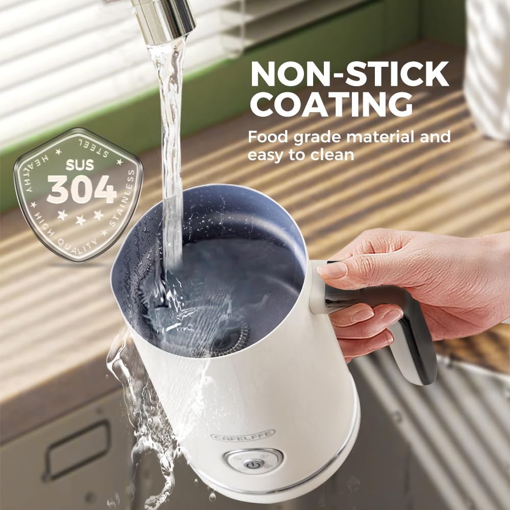 Cafelffe MK-202 Mousseur à Lait Électrique pour Café – 4-en-1 Préparation de Mousse Chaude et Froide avec Fouet, Réchauffeur de Lait/Chocolat, Commande One-Touch et Poignée Ergonomique, Idéal pour la