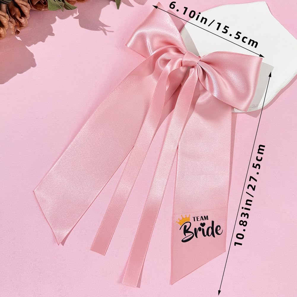 Team Bride Bow, 2 Pcs Pink Hair Bow Bridesmaid Accessories for Wedding Hen Party Engagement Party and Bridal Shower (Team Bride) - Image 4