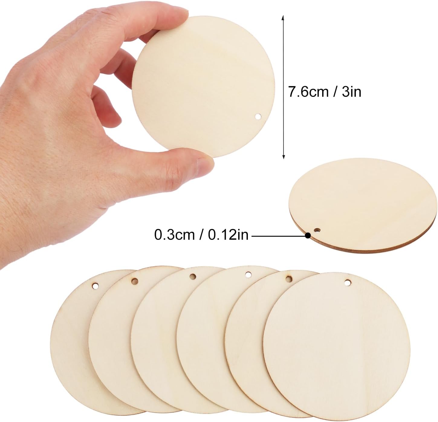 3 Inch Wood Circles, 300 Piece Unfinished Wooden Discs for Crafts, Blank Round Wood Discs with Holes, Perfect for DIY Crafts and Decorations by GNIEMCKIN