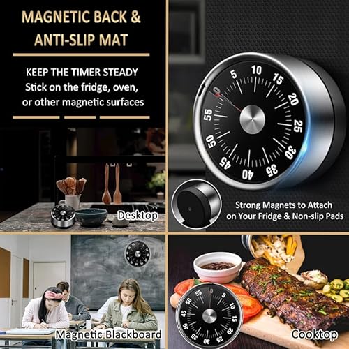 Kitchen Timer Magnetic - Visual Timer For Kids, 60-Minute Visual Countdown Timer With Loud Alarm, Magnetic Back & Stainless Steel Face, Kitchen Timer Manual For Cooking, Toddlers, Working, Study Etc. #TOP3