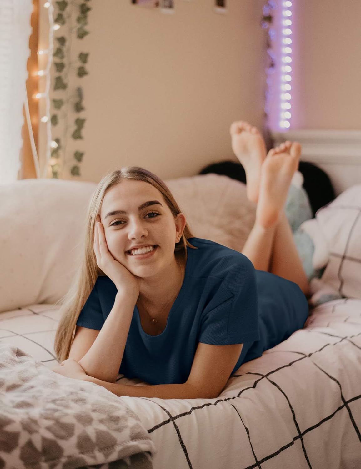 MEROKEETY Women's Short Sleeve Waffle Pajama Sets Lounge Top and Shorts 2 Piece Tracksuit Outfits - Image 4