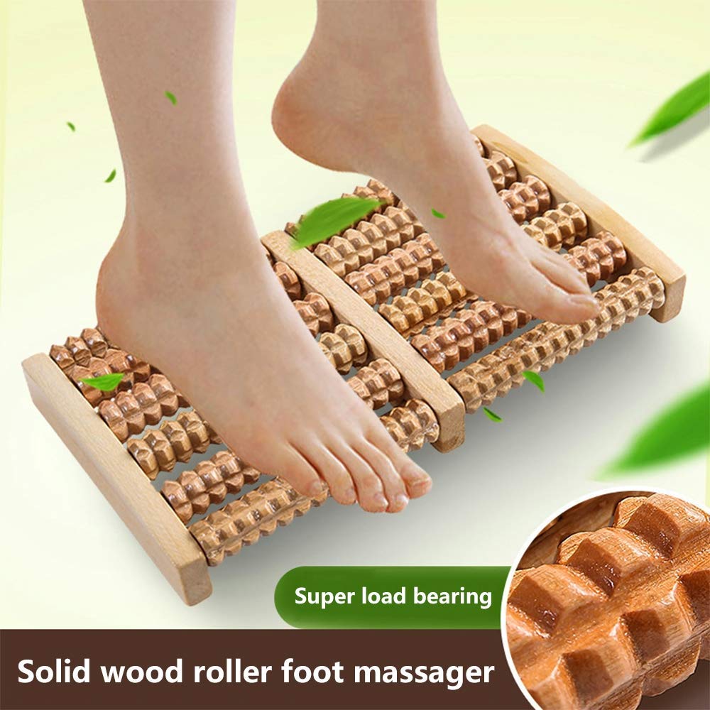 MU Rodillo de madera portátil Tipo Masajeador de madera maciza, Bola de acupresión, Rodillo de masaje de pies: adecuado para pies, piernas, alivio de la presión Fascitis plantar