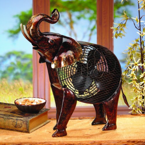DecoBREEZE Decorative Table Fan, Desk Fan, Two Speed Electric Tabletop Fan, Figurine Fan, 7 inch, African Elephant