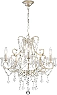 Crystal Chandelier, 5-Light Modern Chandelier for Dining Room Light Fixture, Nickel Finish Pendant Ceiling Light Fixture, Modern Candle Chandelier for Living Room Kitchen Island Entryway Bedroom