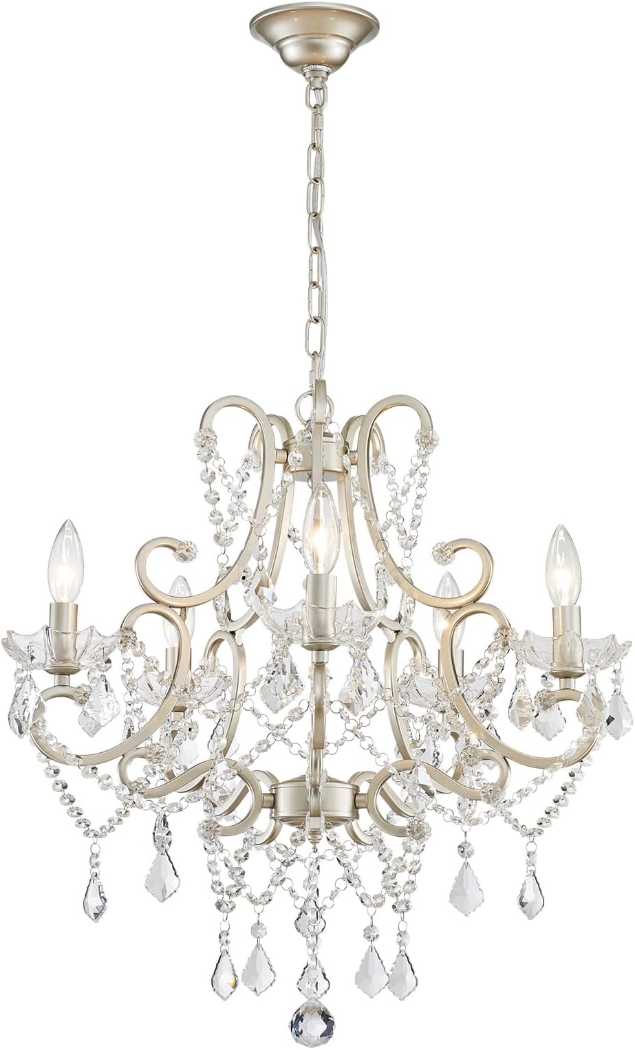 Mini Crystal Chandelier, 5-Light Modern Chandelier for Dining Room Light Fixt...