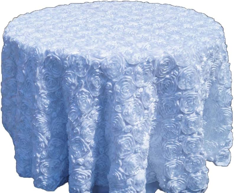 Rectangular, Round, Runner Grandiose Rosette 3D Satin Tablecloth for Wedding Party Event Decoration by Runner Linen Factory (Round 120", White)
