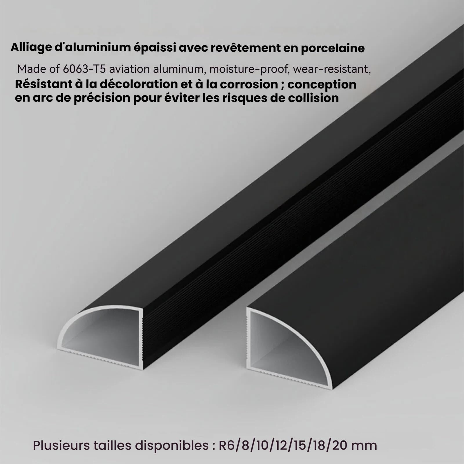Moulure D’Angle en Aluminium pour Panneaux Muraux Et Carrelage, Profilé Quart-de-Rond Anti-Choc, Protection De Coin, 6/8/10/12/15/18/20 Mm, 90 Cm X 3 Pièces(Silver,20mm)