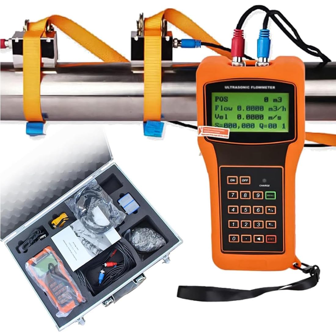 Caudalímetro Ultrasónico Portátil,Medidor De Flujo Ultrasónico Digital,Precisión ±1% con Registrador De Datos,Medidor De Flujo De Agua Líquido,Transductor Estándar,-30~90°C,DN300-DN6000