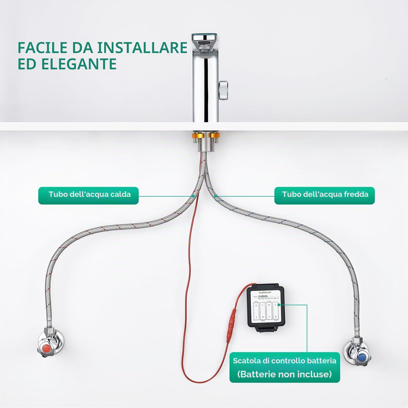 CREA Rubinetto Bagno Infrarossi, Miscelatore Lavabo Automatico con Sensor, Cromato
