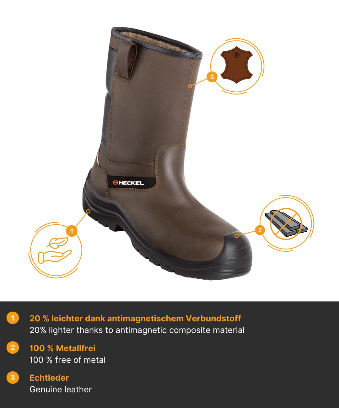 Botte de Securité Suxxeed Offroad S3 - Bottes Amagnétiques Fourrées - Légères et Flexibles - Adhérente - Résistante aux Huiles - Bout Recouvert - Marron - Taille 36