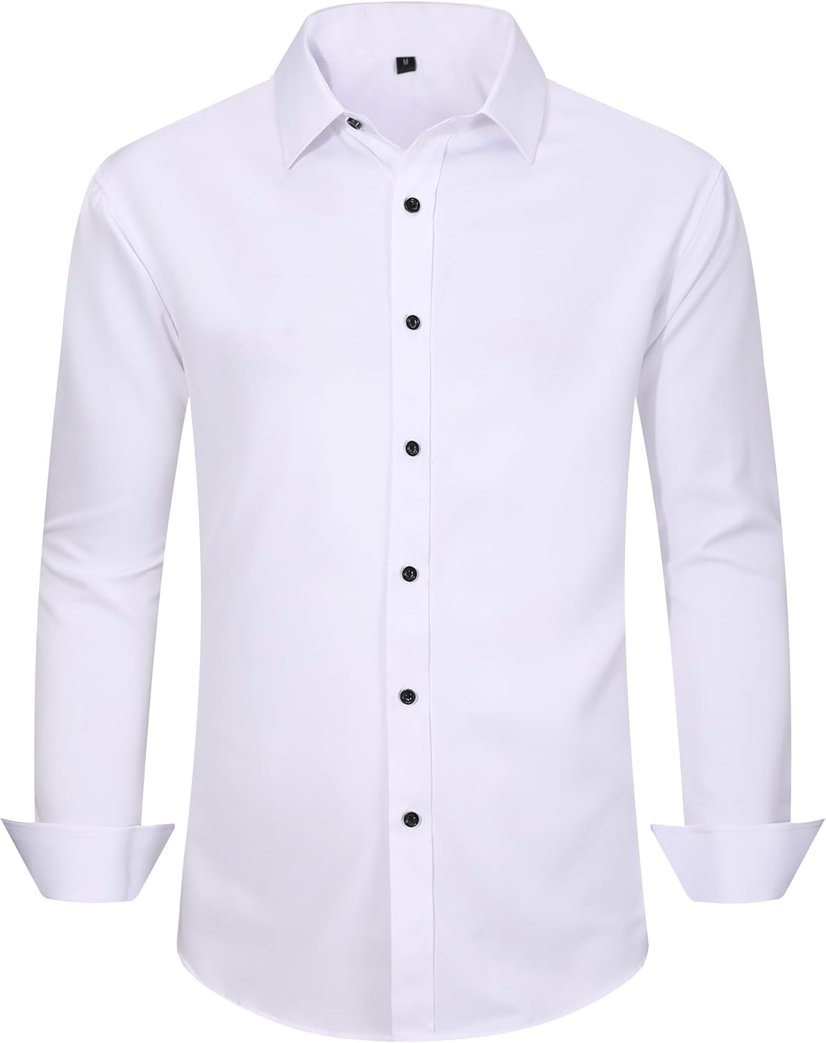 Men's Dress Shirts for Business Casual - Long Sleeve Button Down Shirts (Black Button)