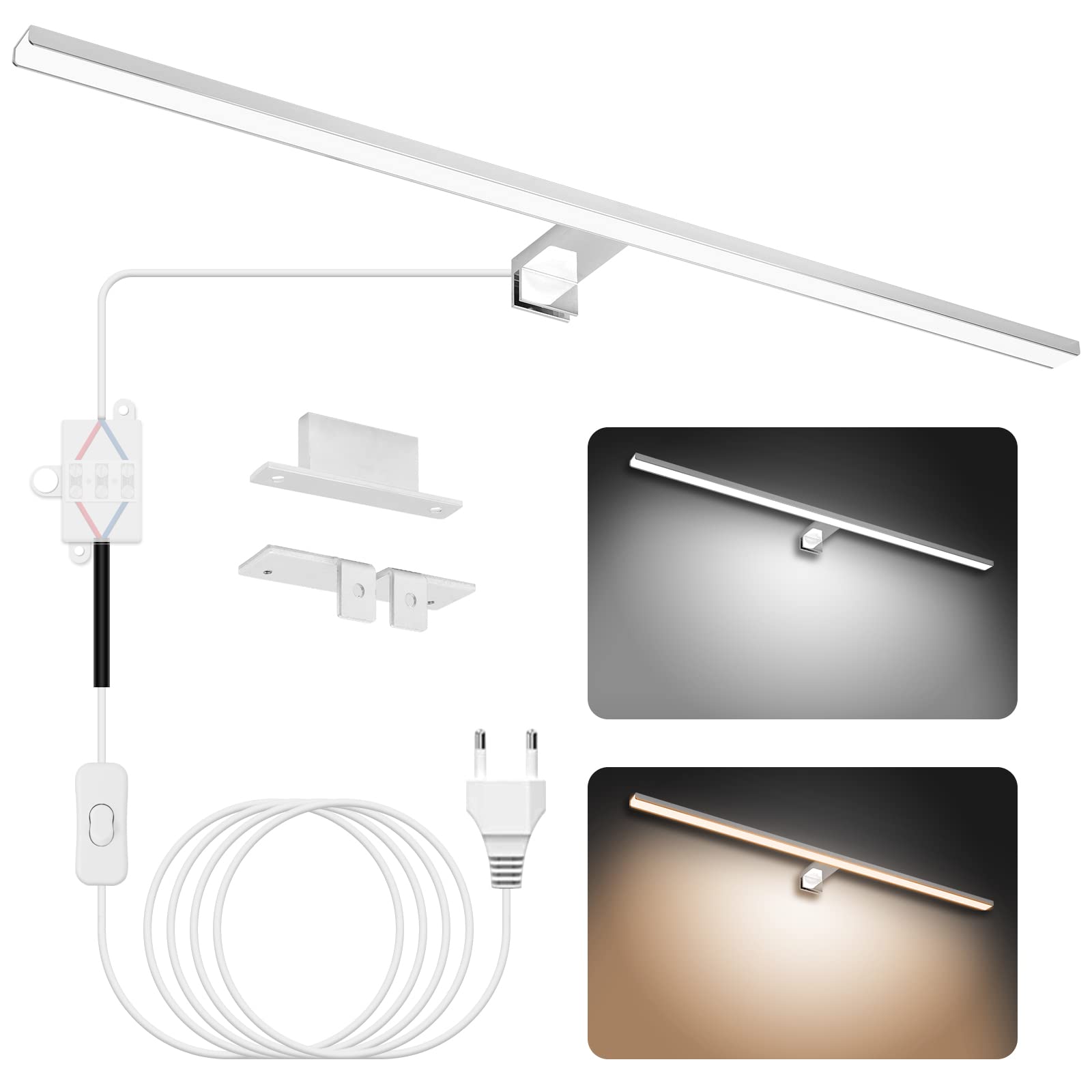 NIORSUN LED Lampara Espejo Baño 18W 80cm Temperatura de Color Dual 4000K 6000K, 2000lm Lampara Baño, Apliques Espejo de Baño Impermeable IP44, Se Pueden Instalar en Espejos/Gabinetes/Paredes