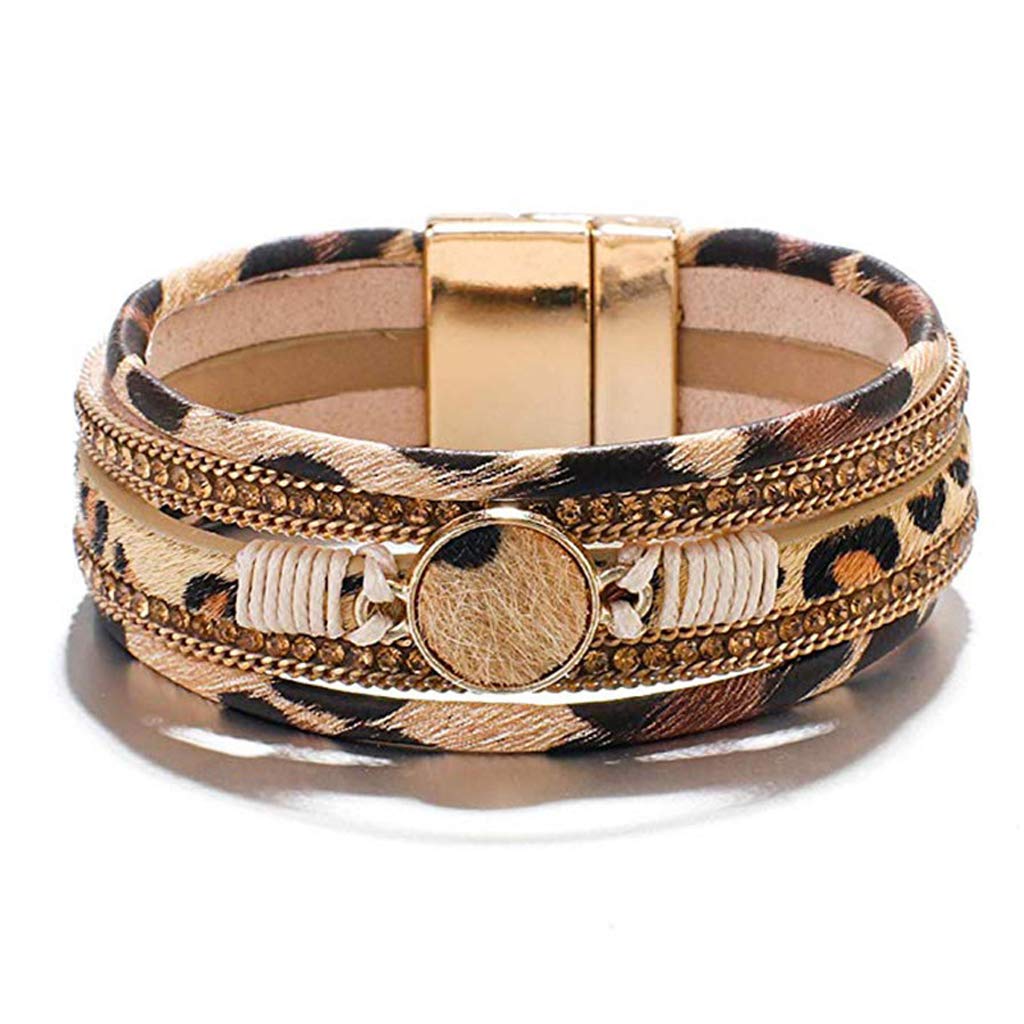 XUNXI Fashion Bracelet, Leopard Wrap Bracelets for Women Multilayer Wide Cheetah Print Cuff Bangle Women