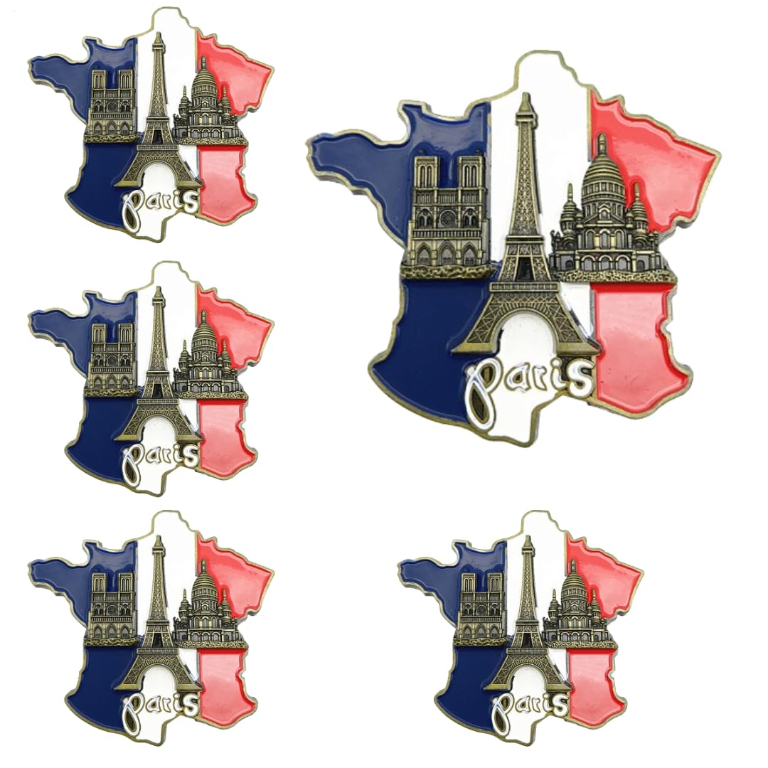 Aimants de réfrigérateur France anti-chute : lot de 5 déco Paris