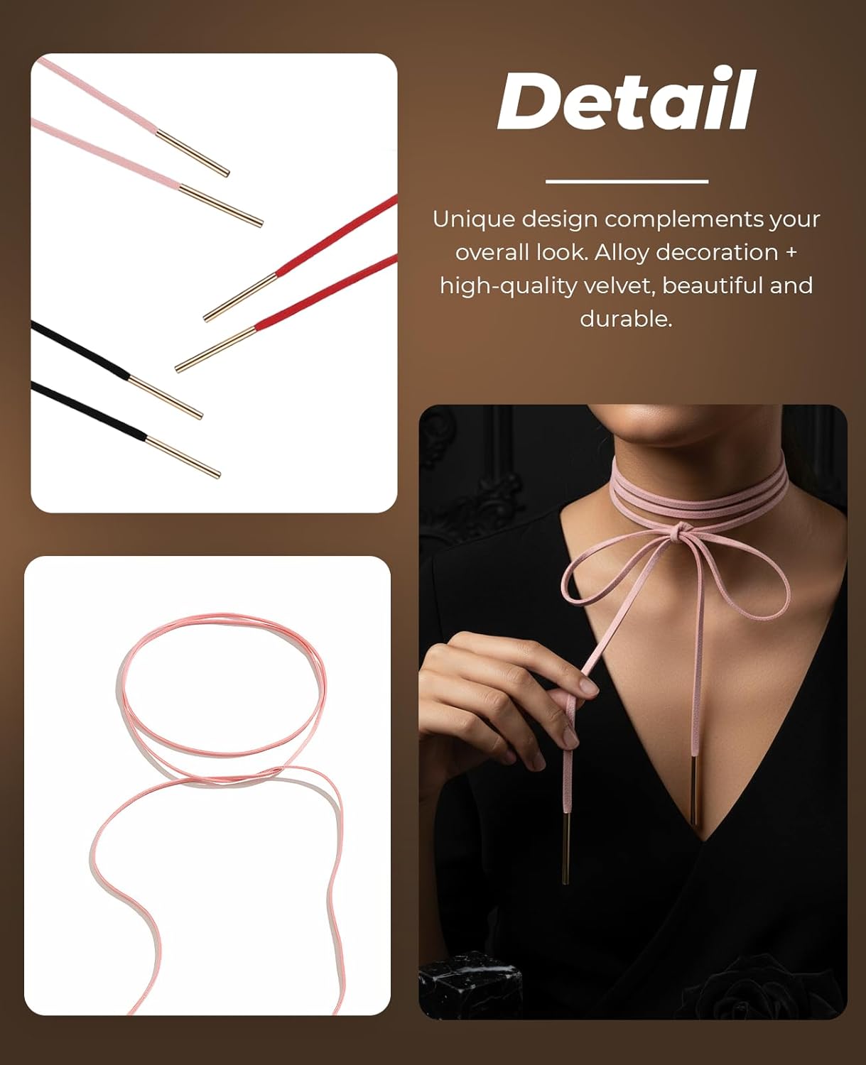 3 PCS Gothic Tie Necklace, Red Bow Ribbon Choker, Sexy Long Black Wrap Around Necklace for Women - Image 4