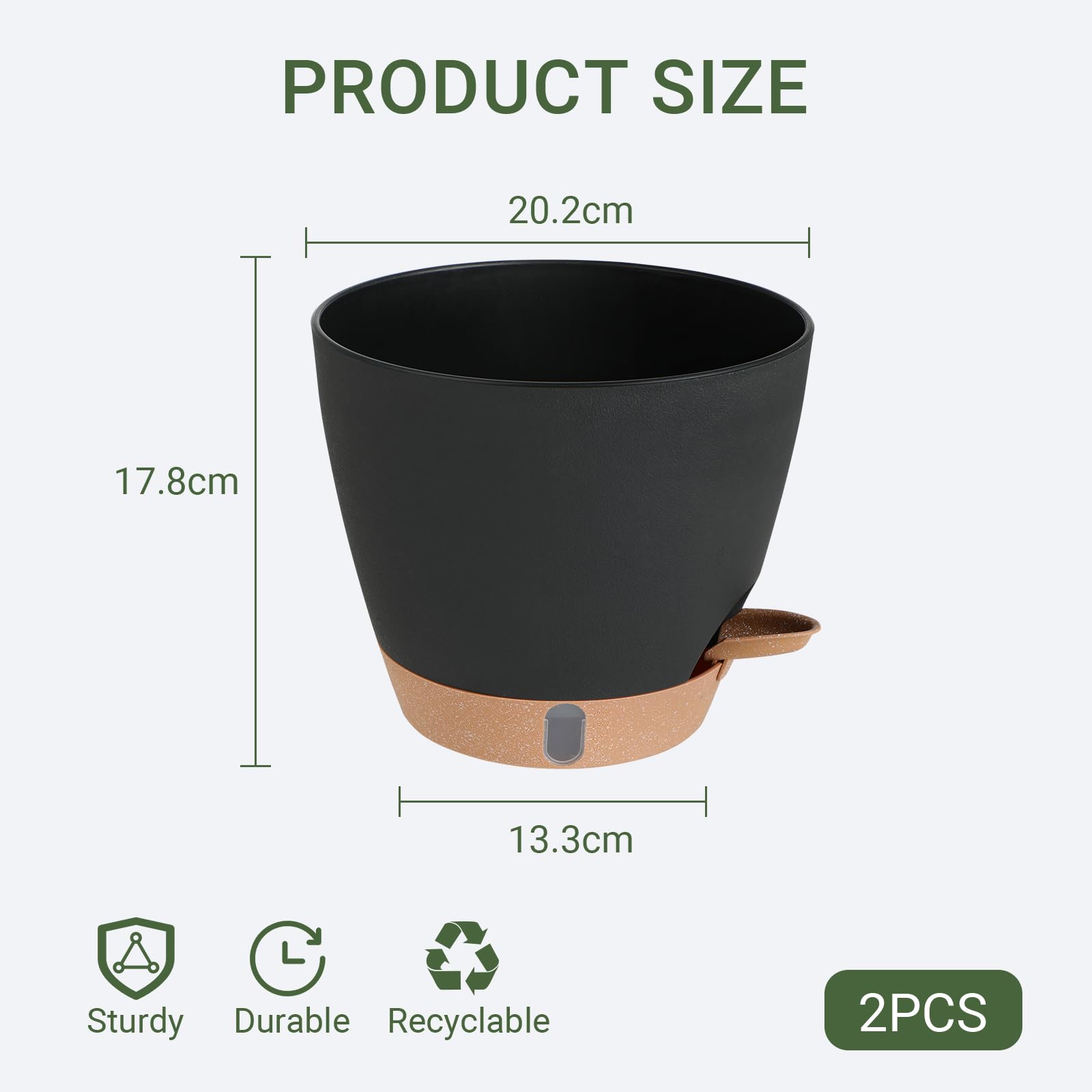 Cache-pots Auto-irrigants 2 Pièces - 20,3x12,7x17,8 Cm, Réservoir Intégré, Système D'arrosage Automatique, Noir-marron - 8