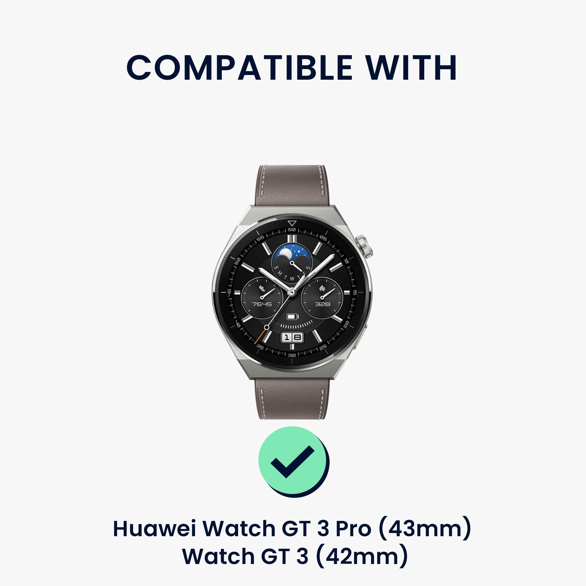 kwmobile Braided Silicone Strap Compatible with Huawei Watch GT 3 Pro (43mm) / Watch GT 3 (42mm) Strap - Replacement Watch Band - Grey - Image 2